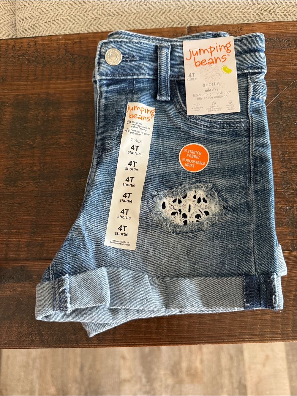jumping beans Girls Light Blue Denim Shortie with Lace Detail